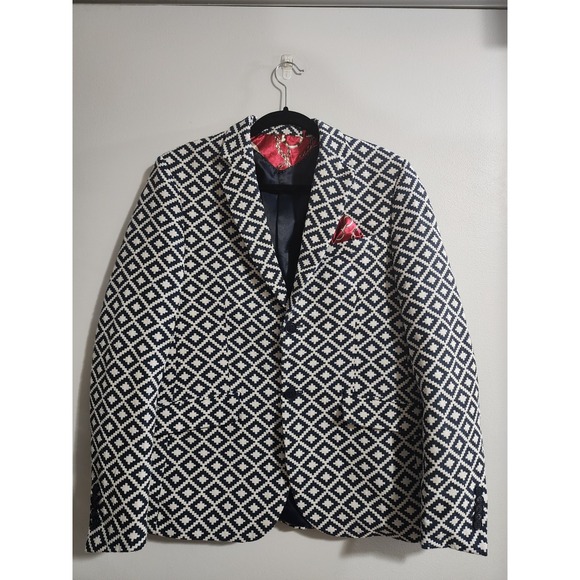 Elie Balleh Other - Elie‎ Balleh Milano Italy Urben Blazer Mens M 38-40 Navy Geometric UEBBW2061-1